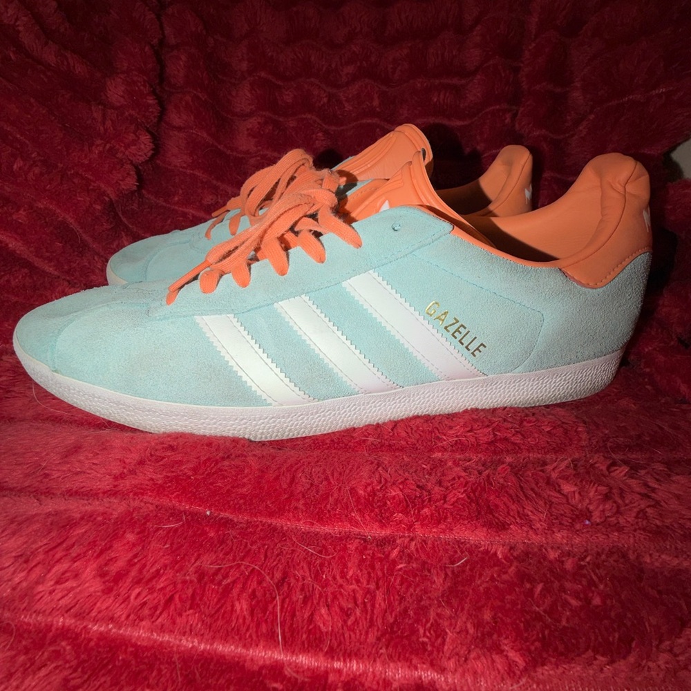 adidas Gazelle Sneakers in Light Blue and Orange